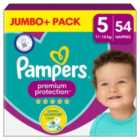 Pampers Premium Protection Nappies, Size 5 (11-16kg) Jumbo+ Pack 54 per pack