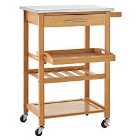 Premier Housewares Bamboo Kitchen Trolley with Stainless Steel Top - Natural