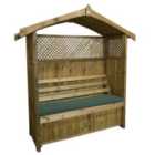 Zest Hampshire Wooden Arbour with Storage Box & Green Seat Cushion