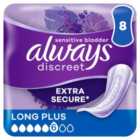 Always Discreet Incontinence Pads+ Long Plus Sensitive Bladder 8 pack 8 per pack