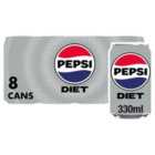 Diet Pepsi Cola Cans 8 x 330ml