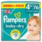 Pampers Baby-Dry Size 4+, 76 Nappies, 10kg-15kg, Jumbo+ Pack 76 per pack