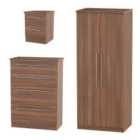 Ready Assembled Edina Wardrobe, Chest of Drawers and Bedside Cabinet Set