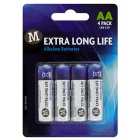 Morrisons Extra Long Life Alkaline Batteries AA 4 per pack