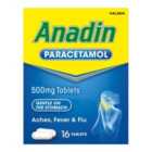 Anadin Paracetamol Pain Killer Aches Fever & Flu Tablets 16 per pack