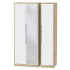 Ready Assembled Barquero Tall 3-Door Mirrored Wardrobe- Pine/White Gloss