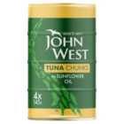 John West Tuna Chunks In Sunflower Oil (4x145g) 4 x 102g