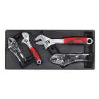 Sealey TBT04 4 Piece Tool Tray with Locking Pliers & Adjustable Spanner Set