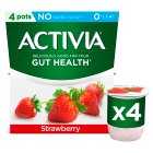 Activia Strawberry No Added Sugar Fat Free Gut Health Yoghurt, 4x115g