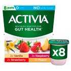 Activia Strawberry Raspberry Vanilla Peach No Added Sugar Gut Health Yougurt Multipack, 8x115g