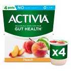 Activia Peach No Added Sugar Fat Free Gut Health Yoghurt, 4x115g
