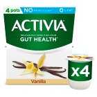 Activia Vanilla No Added Sugar Fat Free Gut Health Yoghurt, 4x115g