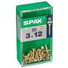 Spax PZ Countersunk Zinc Yellow Screws - 3 x 12mm Pack of 30