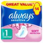 Always Sensitive Normal Ultra (Size 1) Sanitary Towels Wings 14 pads 14 per pack
