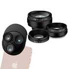 3-in-1 Camera Lens for All Mobile Phones With Fish-eye Lens and Wide Angle - Black