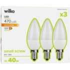 Wilko 3 Pack Small Screw E14/SES LED 470 Lumens Candle Light Bulb