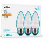 Wilko 3 Pack Screw E27/ES LED 470 Lumens Candle Light Bulb