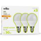 Wilko 3 Pack Small Screw E14/SES LED 330 Lumens Round Light Bulb