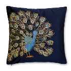 Navy Embroidered Peacock Cushion
